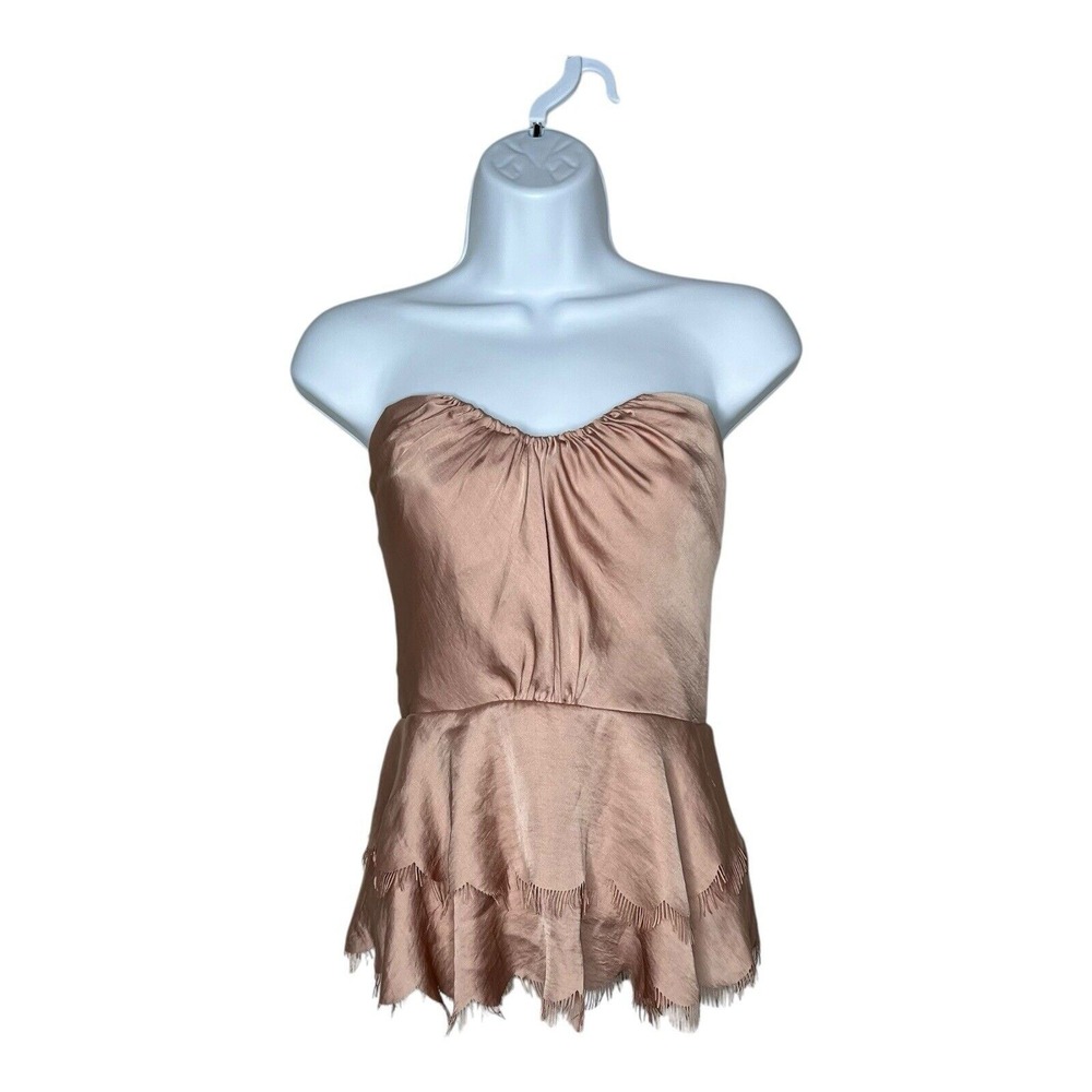 Rebecca Taylor Top Womens 6 Eyelash Fringe Bustier Pink Satin Fairy Sweetheart